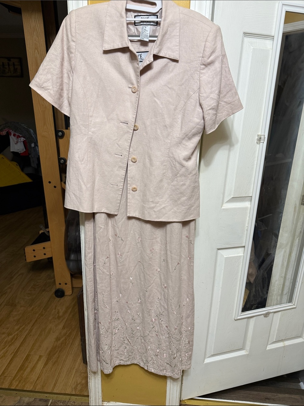 Vintage Bice by Sag Harbor Two-Piece Linen Blend Maxi Dress Set in Light Blush